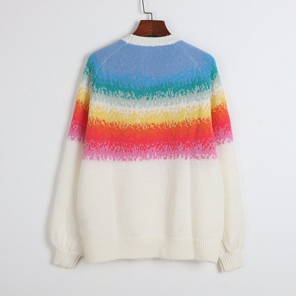 Sleeve Whit Crew Neck Kint Swaeter Womens - Picture 3 of 3